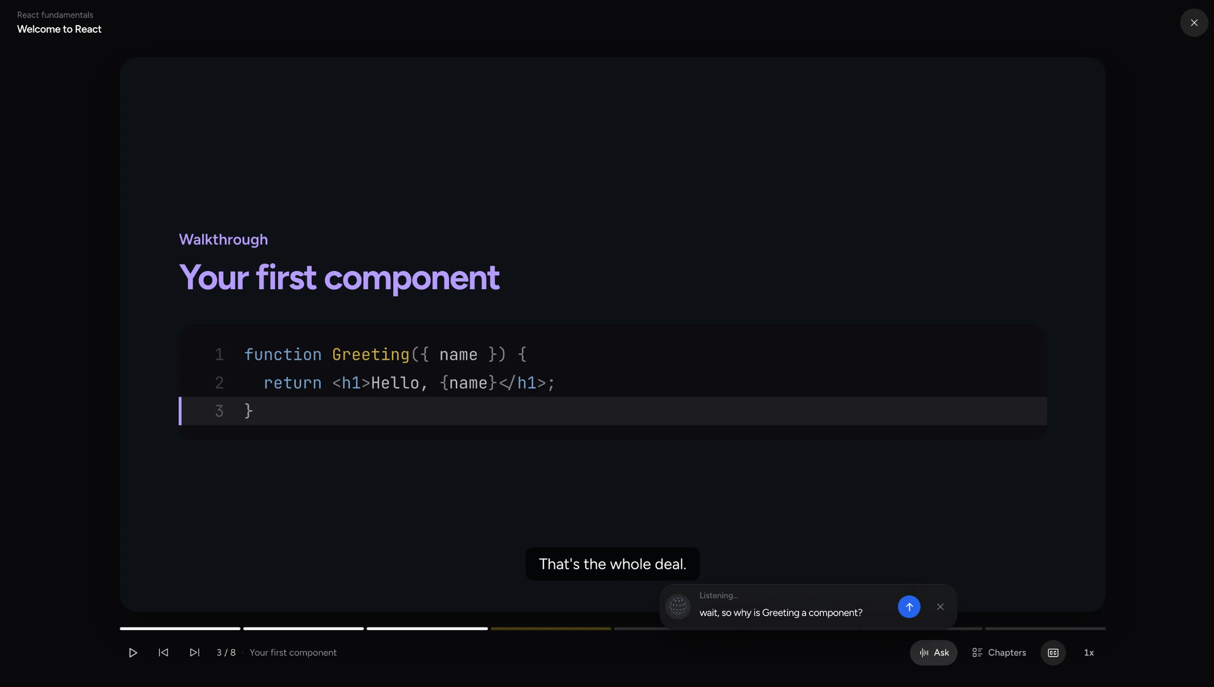 Walking through a first component with the voice tutor